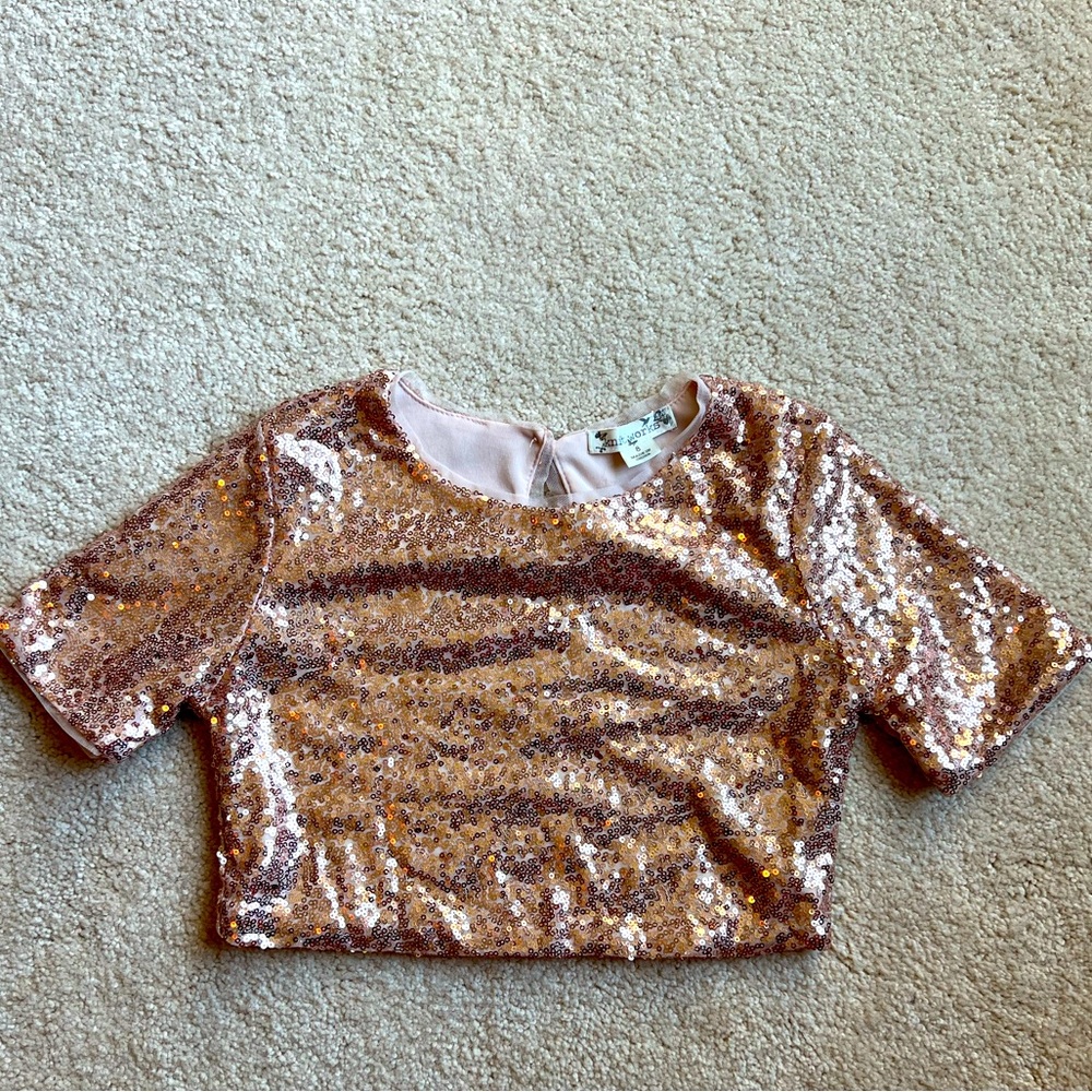 Size 8 girls knit works crop sequin top